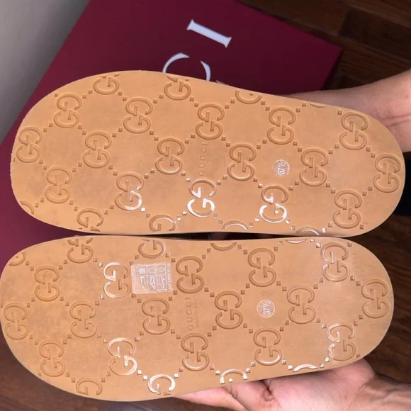 Gucci Gg Platform Women's Beige Monogram Slide Sandals - Picture 7 of 10